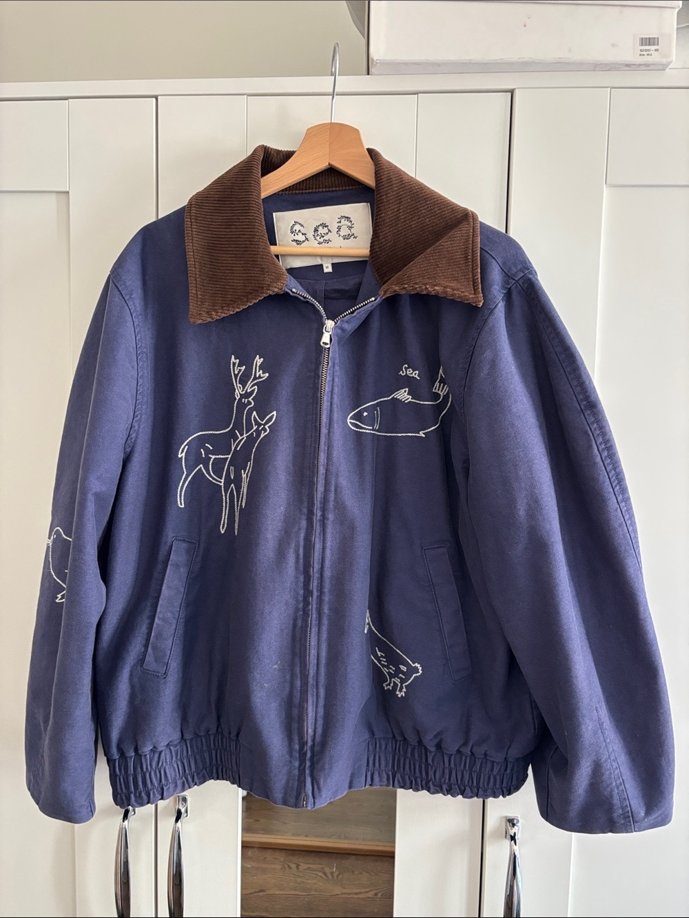 Sea New York oversized blue cotton Jacket with Brown Corduroy Collar